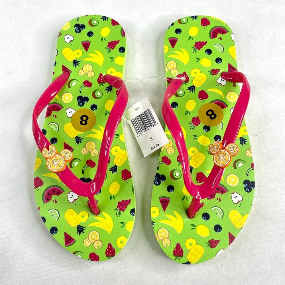 NWT Disney Parks Tropical Fruit Hidden Mickey Flip Flops